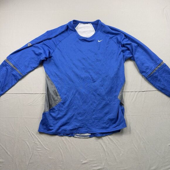 Nike Dri-Fit Running Blue Vented Long Sleeve Active Shirt Men's See Measurements - Picture 1 of 11